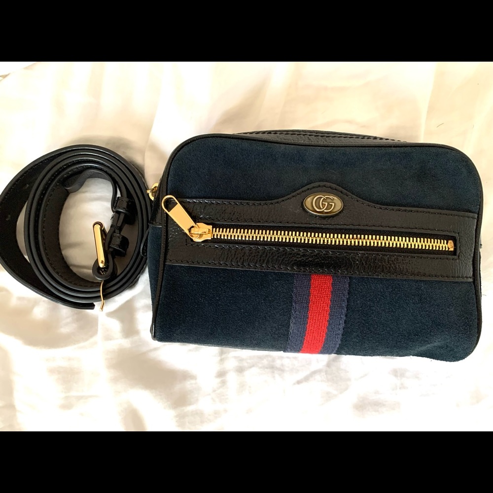 Gucci navy blue suede belt bag